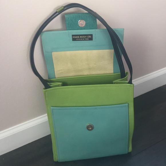 SOLD!! Hans Koch Ltd Soho NY leather bag 1 of a kind lime  green blue rare VINT… - Picture 3 of 16